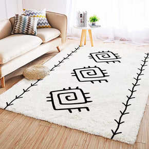 White Moroccan Line Geometric Pattern Faux Cashmere Shaggy Area Rugs For Bedroom Living Room Office 01