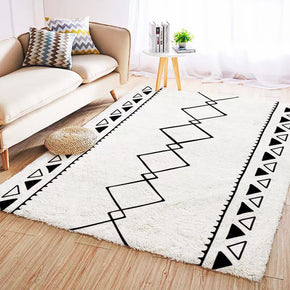 02 White Moroccan Line Geometric Pattern Faux Cashmere Shaggy Area Rugs For Bedroom Living Room Office