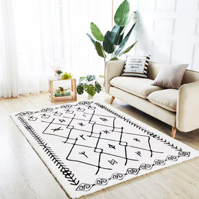 03 White Moroccan Line Geometric Pattern Faux Cashmere Shaggy Area Rugs For Bedroom Living Room Office