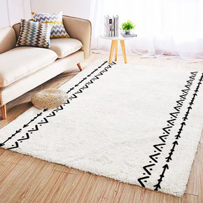 04 White Moroccan Line Geometric Pattern Faux Cashmere Shaggy Area Rugs For Bedroom Living Room Office