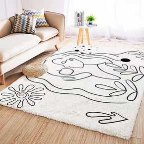 Abstract Stick Figure Pattern Faux Cashmere Shaggy Area Rugs For Bedroom Living Room Office