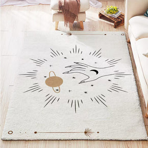White Star and Moon Pattern Faux Cashmere Shaggy Area Rugs For Bedroom Living Room Office