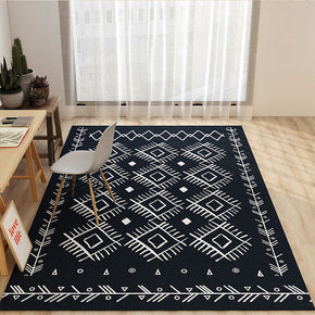 Black Retro Moroccan Pattern Faux Cashmere Shaggy Comfy Area Rugs For Living Room Bedroom Bedside Carpet