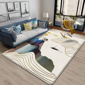 Landscape Painting Pattern Faux Cashmere Shaggy Area Rugs For Living Room Bedroom Bedside Carpets