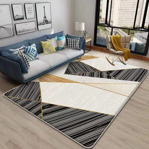 Black and White Line Geometric Pattern Faux Cashmere Shaggy Area Rugs For Living Room Bedroom Bedside Carpets