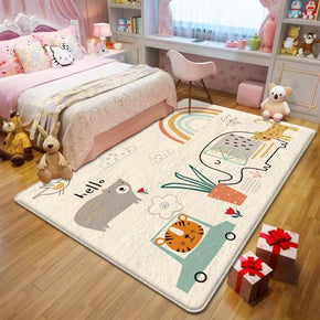 Cartoon Animals Pattern Faux Cashmere Shaggy Area Rugs For Kids Room Bedroom Bedside Carpets