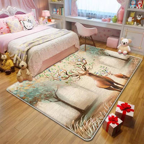 Beautiful Elk Pattern Faux Cashmere Shaggy Area Rugs For Kids Room Bedroom Bedside Carpets