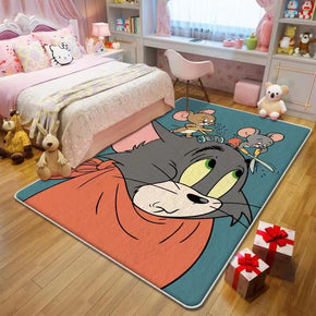 Grey Cats and Two Mouses Pattern Faux Cashmere Shaggy Area Rugs For Kids Room Bedroom Bedside Carpets