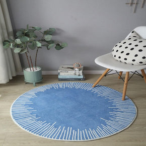 Lines Pattern Blue Round Faux Cashmere Shaggy Area Rugs For Bedroom Kids Room Bedside Carpets
