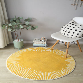 Lines Pattern Yellow Round Faux Cashmere Shaggy Area Rugs For Bedroom Kids Room Bedside Carpets