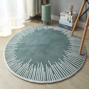 Lines Pattern Green Round Faux Cashmere Shaggy Area Rugs For Bedroom Kids Room Bedside Carpets