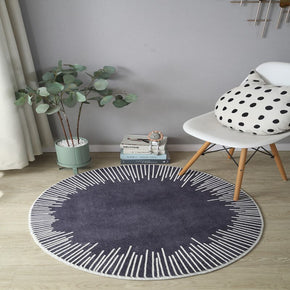 Lines Pattern Dark Grey Round Faux Cashmere Shaggy Area Rugs For Bedroom Kids Room Bedside Carpets