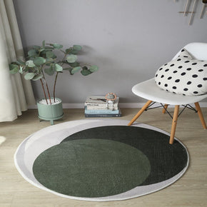 Green Color Block Pattern Round Faux Cashmere Shaggy Area Rugs For Bedroom Kids Room Bedside Carpets