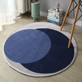 Blue Color Block Pattern Round Faux Cashmere Shaggy Area Rugs For Bedroom Kids Room Bedside Carpets