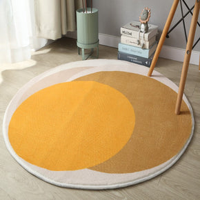 Yellow Color Block Pattern Round Faux Cashmere Shaggy Area Rugs For Bedroom Kids Room Bedside Carpets