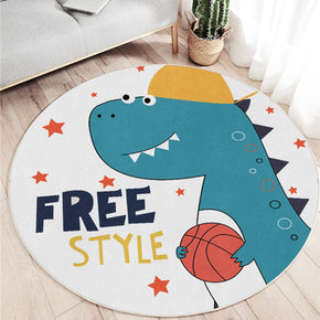Green Cartoon Dinosaur Pattern Round Faux Cashmere Shaggy Area Rugs For Bedroom Kids Room Bedside Carpets
