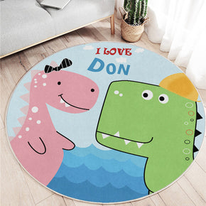 Two Cartoon Dinosaurs Pattern Round Faux Cashmere Shaggy Area Rugs For Bedroom Kids Room Bedside Carpets