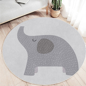 Cartoon Elephant Pattern Round Faux Cashmere Shaggy Area Rugs For Bedroom Kids Room Bedside Carpets