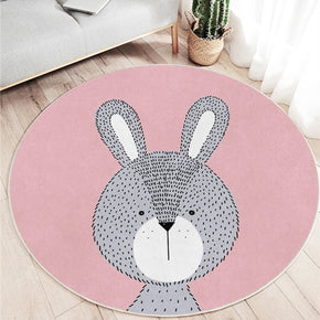 Cartoon Animal Pattern Round Faux Cashmere Shaggy Area Rugs For Bedroom Kids Room Bedside Carpets