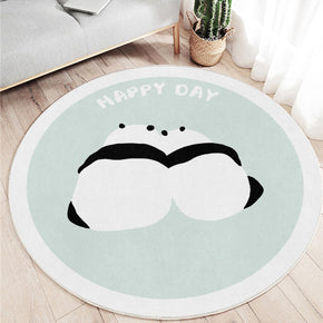 Cute Cartoon Pandas Pattern Round Faux Cashmere Shaggy Area Rugs For Bedroom Kids Room Bedside Carpets