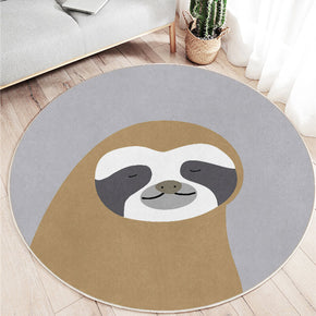 Cartoon Sloth Pattern Round Faux Cashmere Shaggy Area Rugs For Bedroom Kids Room Bedside Carpets