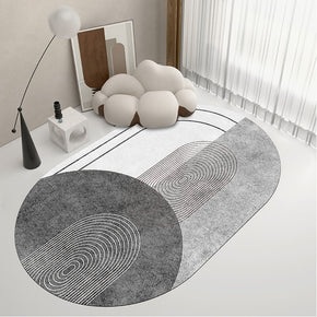 Grey Oval Lines Pattern Faux Cashmere Shaggy Area Rugs For Living Room Bedroom Bedside Carpets