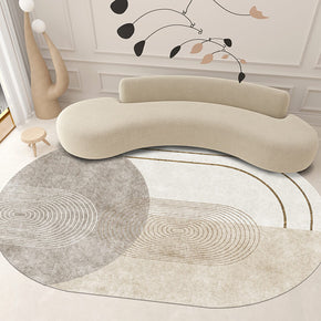 Beige Oval Lines Pattern Faux Cashmere Shaggy Area Rugs For Living Room Bedroom Bedside Carpets