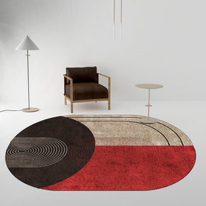 Red Oval Lines Pattern Faux Cashmere Shaggy Area Rugs For Living Room Bedroom Bedside Carpets