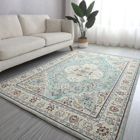Blue Traditional Vintage Printed Imitation Cashmere Area Rugs For Bedroom Hall Office Living Room