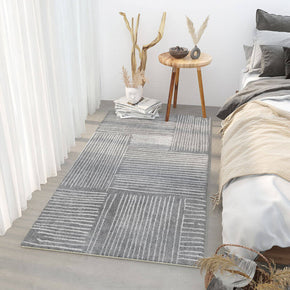 Grey Soft Faux Cashmere Striped Bedside Porch Carpets for Bedroom