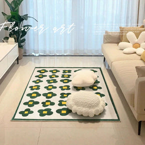 Simplicity Green Flowers Soft Faux Cashmere Carpets for Bedroom Living Room Hall