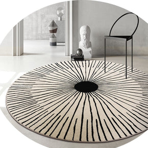 Black Radial Lines Pattern Round Faux Cashmere Shaggy Area Rugs For Living Bedroom Bedside Carpets