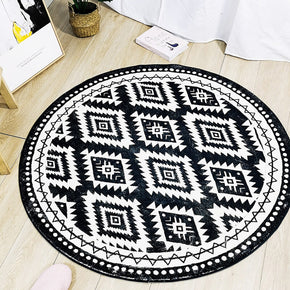 Black and White Geometric Diamond Carpets Round Rugs for Hall Bedroom Living Room