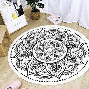 Floral Black and White Carpets Round Rugs for Hall Bedroom Living Room