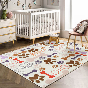 Colorful Paw Prints and Bones Pattern Faux Cashmere Soft Shaggy Area Rug Carpets For Living Room Bedroom Hall Office