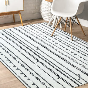 Black Lines Pattern Faux Cashmere Soft Shaggy Area Rug Carpets For Living Room Bedroom Hall Office