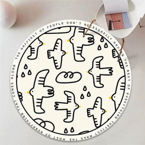 Cartoon Birds Pattern Round Faux Cashmere Shaggy Area Rugs For Bedroom Kids Room Bedside Carpets