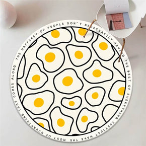 Fried Eggs Pattern Round Faux Cashmere Shaggy Area Rugs For Bedroom Kids Room Bedside Carpets