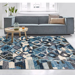 Blue Grey Moroccan Pattern Faux Cashmere Area Rugs Living Room Hall and Office Carpets