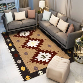 Brown Moroccan Pattern Faux Cashmere Area Rugs Living Room Office and Hall Carpets