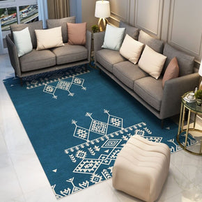Blue Vintage Moroccan Pattern Faux Cashmere Area Rugs Living Room Office and Hall Carpets