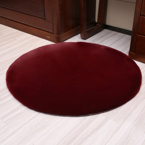 Wine Red Round Anti-rabbit Fur Plain Shaggy Comfy Rugs For Living Room Nursery Bedroom Bedside Rugs Floor Mats