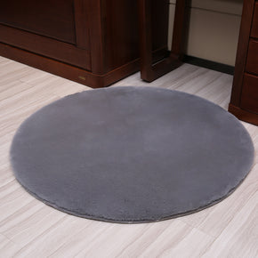 Grey Round Faux Rabbit Fur Plain Shaggy Soft Rugs For Living Room Nursery Bedroom Bedside Rugs Floor Mats