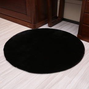 Black Round Faux Rabbit Fur Shaggy Soft Plain Rugs For Living Room Nursery Bedroom Bedside Rugs Floor Mats