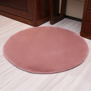 Pink Round Faux Rabbit Fur Plush Soft Plain Rugs For Living Room Nursery Bedroom Bedside Rugs Floor Mats