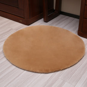 Khaki Round Faux Rabbit Fur Plush Soft Plain Rugs For Living Room Nursery Bedroom Bedside Rugs Floor Mats