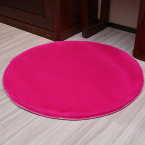 Rose Red Round Faux Rabbit Fur Plush Soft Plain Rugs For Living Room Nursery Bedroom Bedside Rugs Floor Mats
