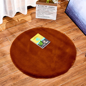 Brown Round Faux Rabbit Fur Plush Soft Plain Rugs For Living Room Nursery Bedroom Bedside Rugs Floor Mats