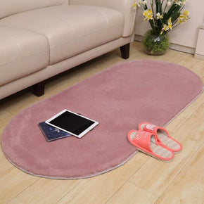 Quality Comfy Oval Pink Faux Rabbit Fur Soft Shaggy Rugs For Living Room Nursery Bedroom Bedside Rugs Floor Mats