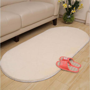 Creamy-white Oval Faux Rabbit Fur Plush Soft Shaggy Rugs For Living Room Nursery Bedroom Bedside Rugs Floor Mats